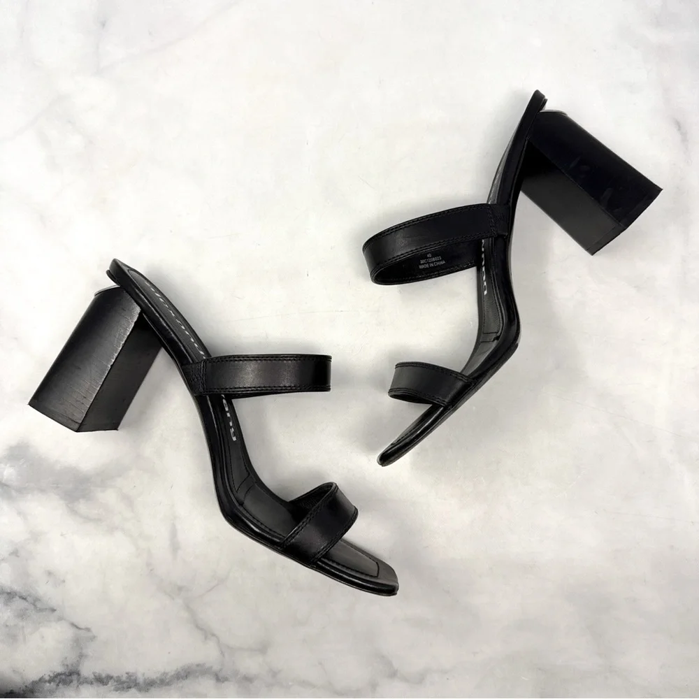 Alexander Wang Hayden Leather Square Toe Minimalist Slide Mule Sandal Heel Black